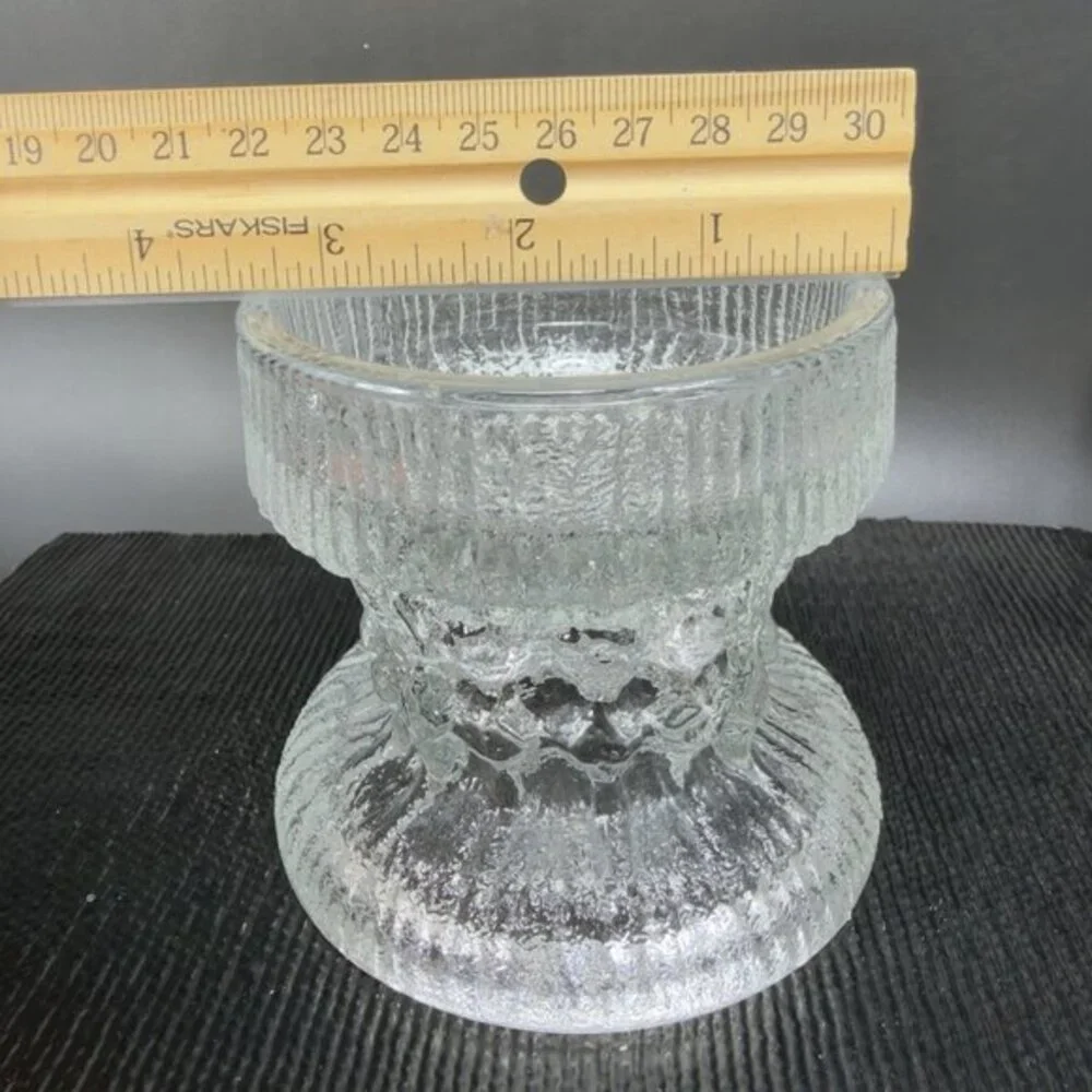LE Smith Fjord‎ Glacial Glass Candle Holder Clear Double Sided Glass Votive VTG